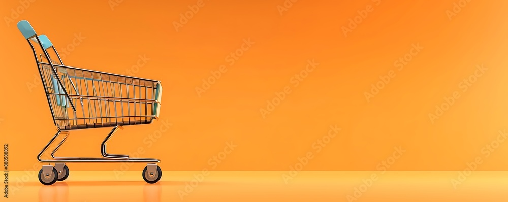 ShopHaw cart, orange background, left side blank, high-quality 3D render in photographic style. ShopHaw cart, orange background, left side blank, high-quality 3D render in photographic style.