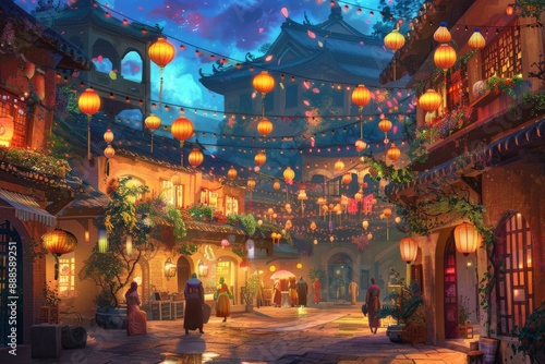 Wallpaper Mural Night Market in a Vibrant Asian Town Torontodigital.ca