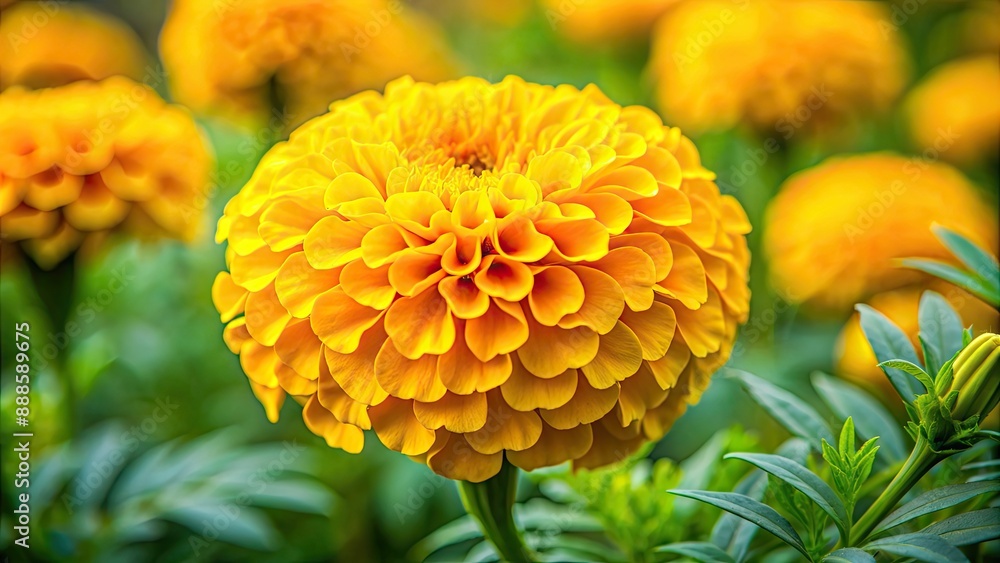 Close-up of a vibrant yellow marigold flower, marigold, yellow, flower, close-up, vibrant, petal, bloom, botanical Close-up of a vibrant yellow marigold flower, marigold, yellow, flower, close-up, vibrant, petal, bloom, botanical