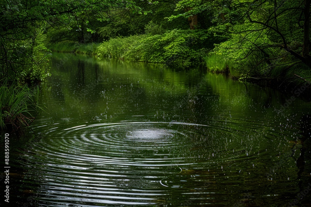 Obraz premium Water Ripples in a Lush Forest Stream