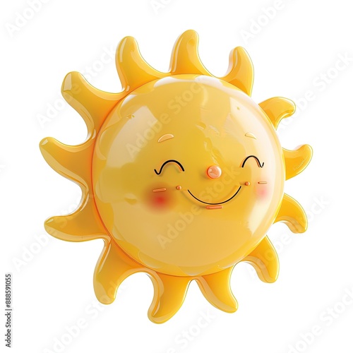 3D illustration of a cheerful sun with a smiling face