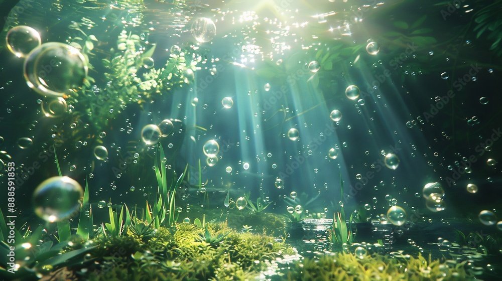Underwater Sunbeams Illuminating Aquatic Plants Underwater Sunbeams Illuminating Aquatic Plants