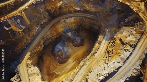Gold mining open pit with waste sand and earth