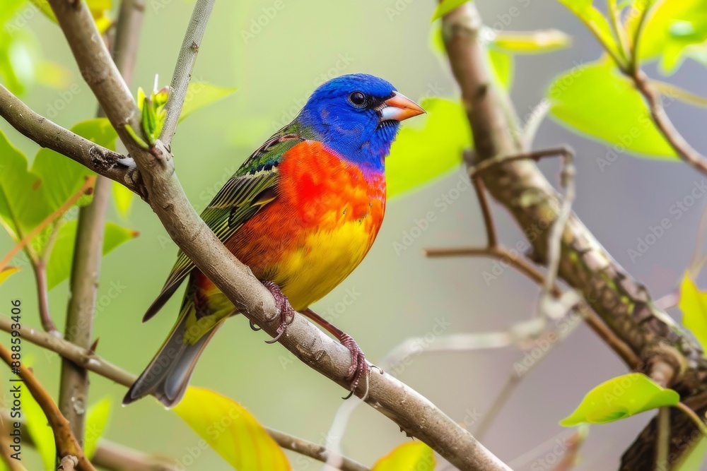 Vibrant Male Painted Bunting Perched on a Branch Vibrant Male Painted Bunting Perched on a Branch