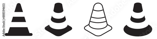 Traffic cone icon set. Line and Flat Solid Logo set.