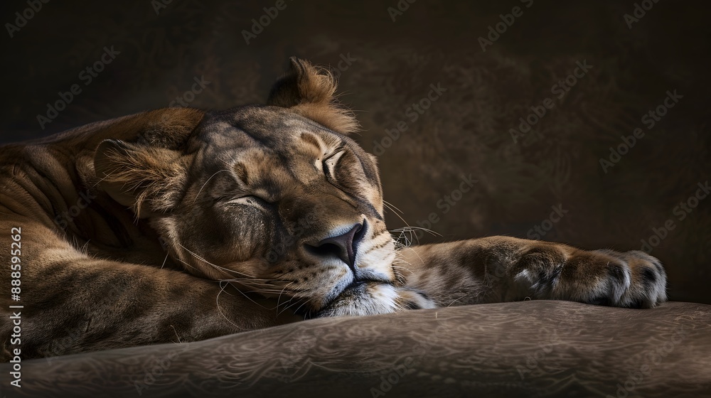 Naklejka premium lion, animal, lioness, wildlife, cat, wild, mammal, feline, predator, nature, safari, portrait, zoo, carnivore, cub, big, hunter, mane, leo, young, big cat, fur, head, face, eyes