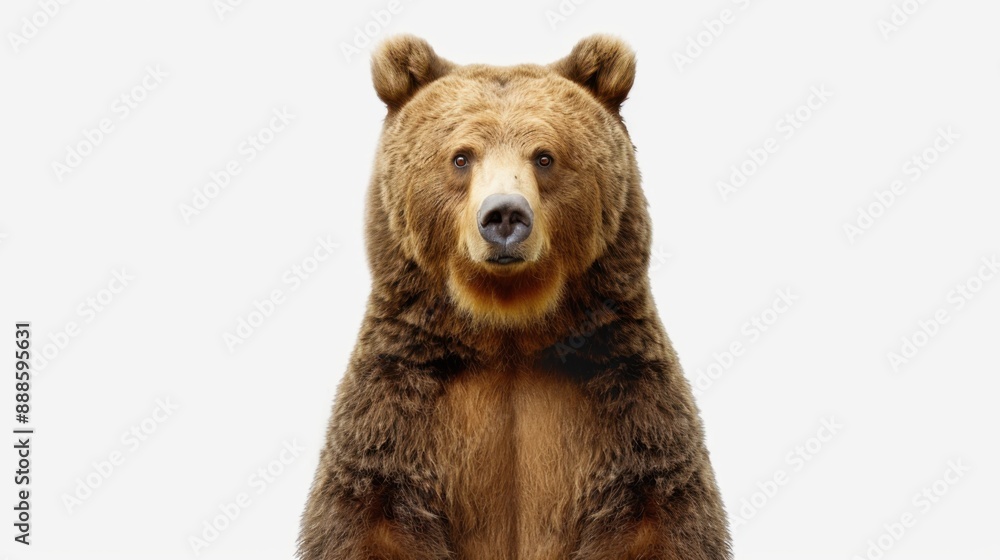Fototapeta premium A majestic brown bear standing on its hind legs with a neutral background, exhibiting the beauty and strength of wilderness.