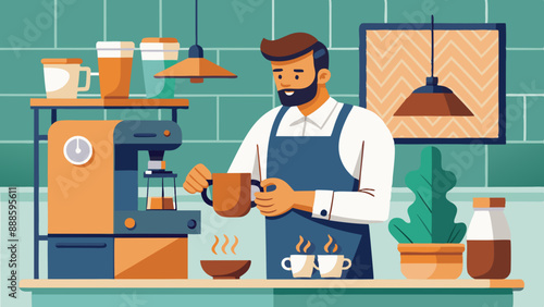 Barista preparando café en cafetería