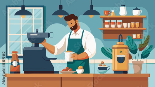 Barista preparando café en cafetería