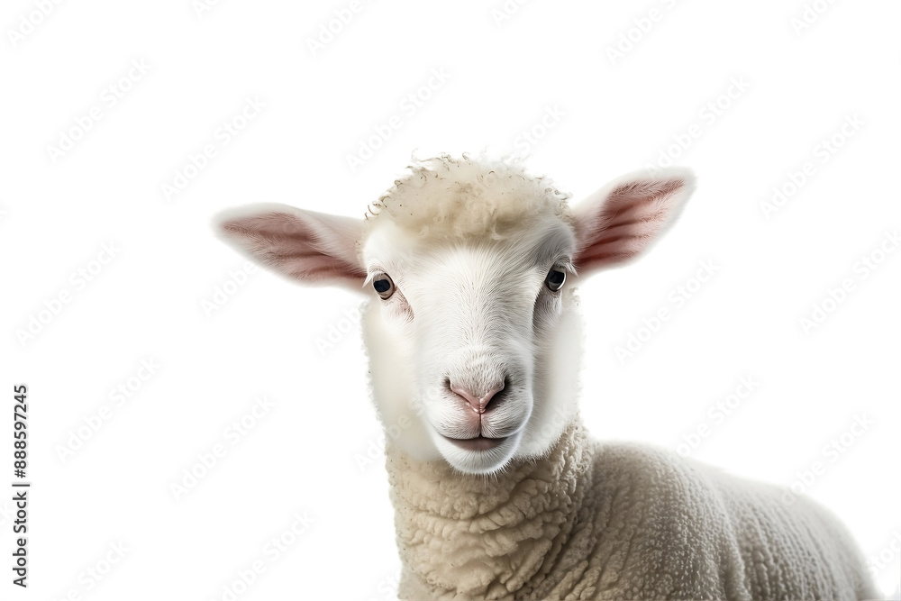 Curious Young Lamb Facing Camera On PNG Background Curious Young Lamb Facing Camera On PNG Background
