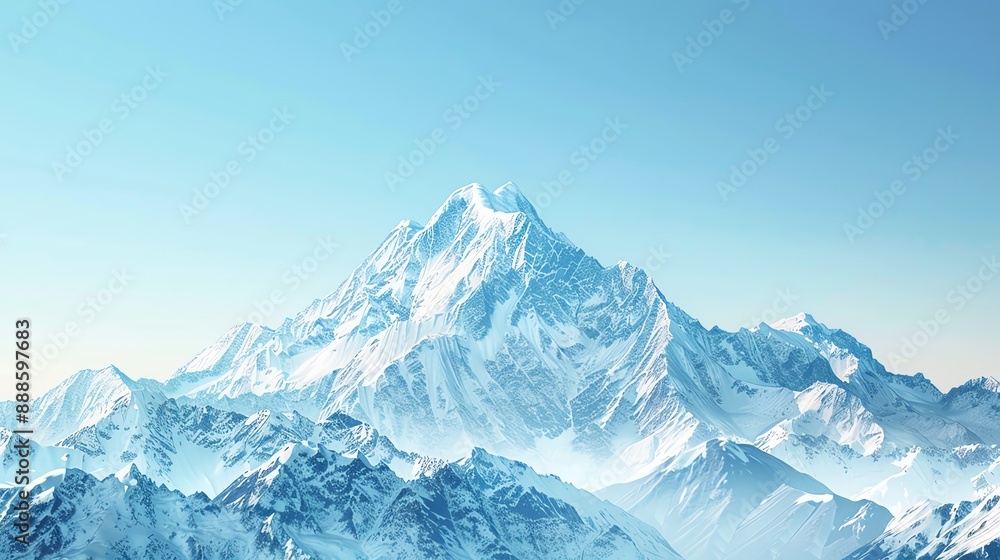 Snowcapped mountain peaks against a clear sky, high contrast, ultrarealistic style, minimalistic background Snowcapped mountain peaks against a clear sky, high contrast, ultrarealistic style, minimalistic background