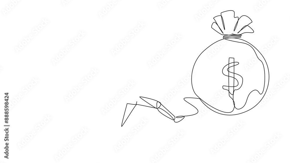 Animated self drawing of single one line drawing smart robot kicking money bag. Freedom to act without knowing the rules. Machine testing. Future technology development concept. Full length animation Animated self drawing of single one line drawing smart robot kicking money bag. Freedom to act without knowing the rules. Machine testing. Future technology development concept. Full length animation