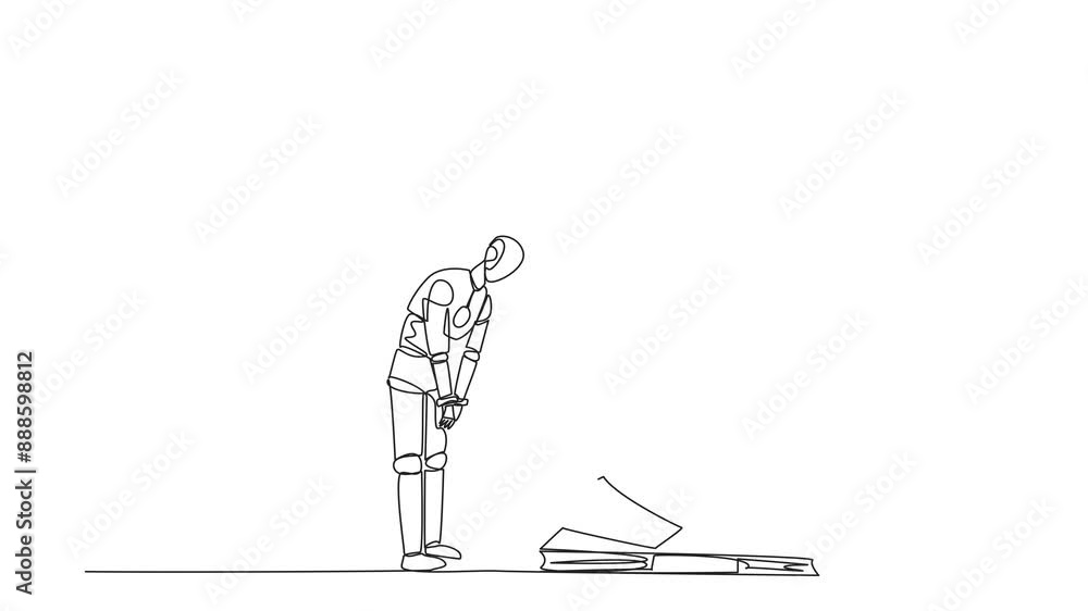 Animated self drawing of single one line drawing smart robot nodded in ...