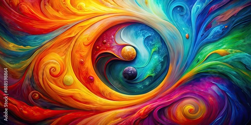 Abstract yin yang painting with swirling colors , balance, harmony, contrast, spirituality, meditation, energy, abstract