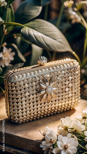 Exquisite Handbag Adorned with Pearls and Crystals photo