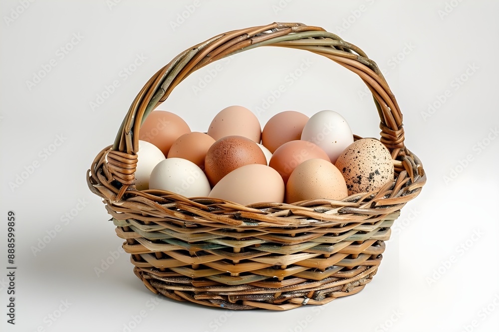 asket full of eggs, shot in the studio on a white background asket full of eggs, shot in the studio on a white background