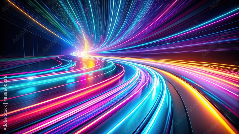 Colorful light trails streaking through a dark space, creating a futuristic and dynamic visual effect, light trails Colorful light trails streaking through a dark space, creating a futuristic and dynamic visual effect, light trails