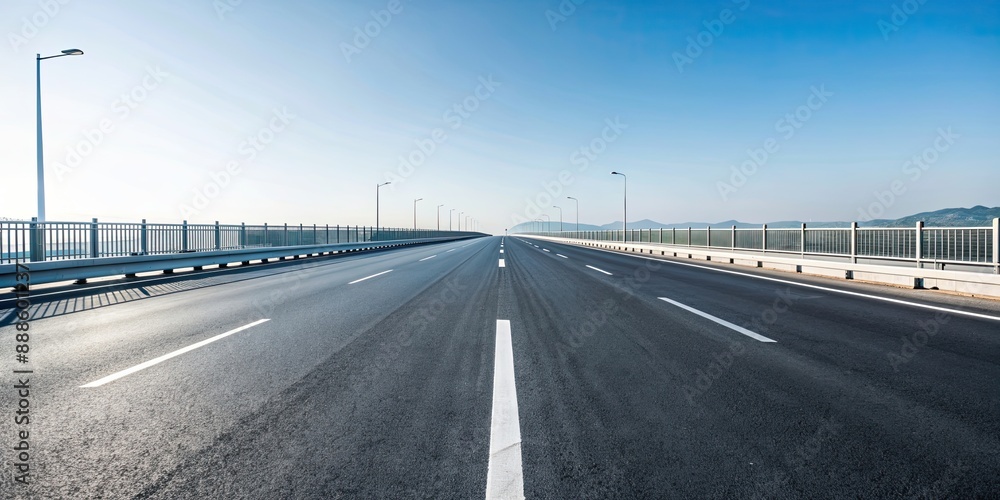 Fototapeta premium Empty asphalt highway with a straight track , road, highway, empty, asphalt, straight, track, transportation, travel