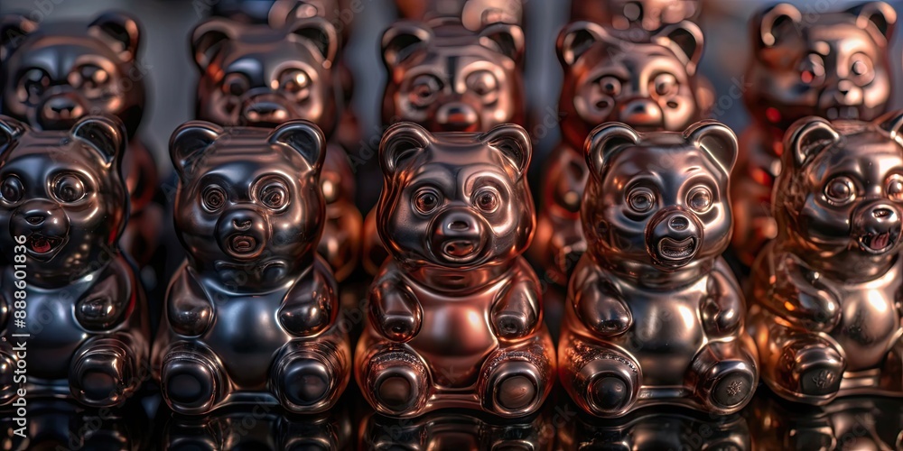 chrome metal gummy bears in cute and adorable designs for stock photo, , chrome, metal, gummy bears, cute, adorable, shiny chrome metal gummy bears in cute and adorable designs for stock photo, , chrome, metal, gummy bears, cute, adorable, shiny