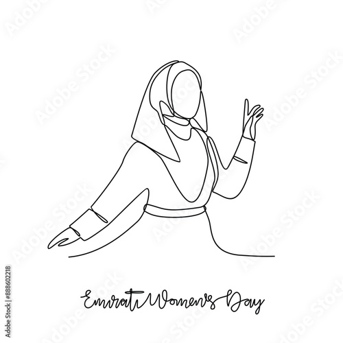 One continuous line drawing of Emirati Women’s Day celebration vector illustration. Emirati Women's Day in simple linear concept vector design. UAE National day celebration design vector in August. 
