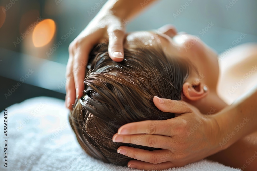 Obraz premium Relaxing hand massage close-up hands massaging the back spa salon