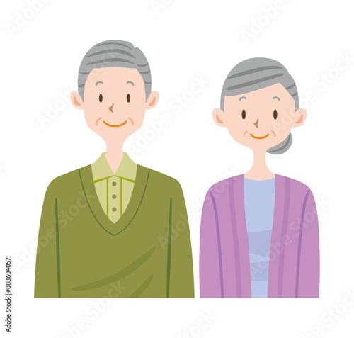 笑顔で正面向きに立っているシニア夫婦の上半身のイラスト