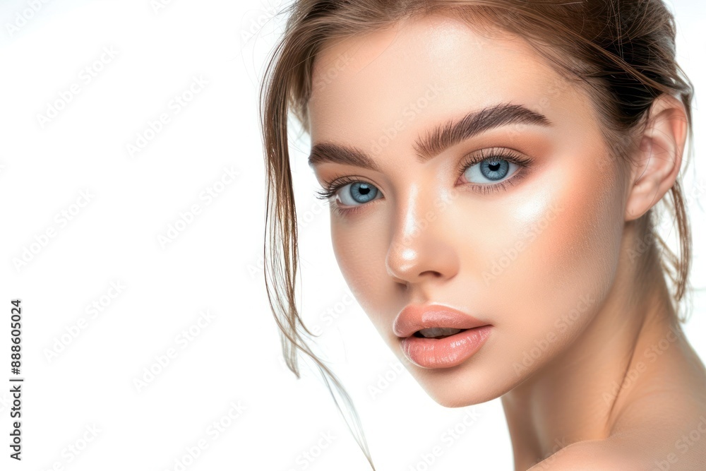 Naklejka premium Spa beauty and skin care concept. Beautiful woman face with clean fresh skin. Beauty portrait isolated on white