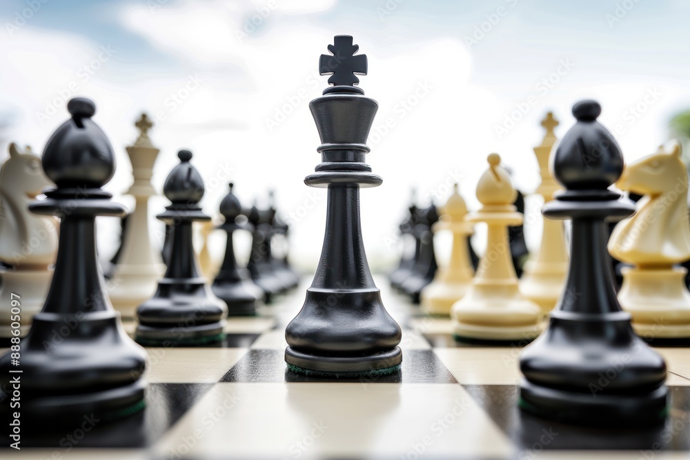 Strategic Layout. Arrange the chess pieces in a way that suggests a tactical battle formation Strategic Layout. Arrange the chess pieces in a way that suggests a tactical battle formation
