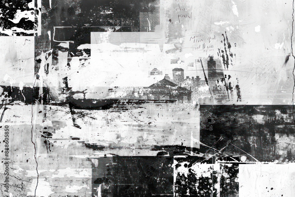 Obraz premium vintage grunge black and white collage background. Different textures and shapes