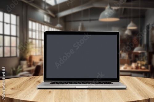 Modern laptop with a blank screen on the desk