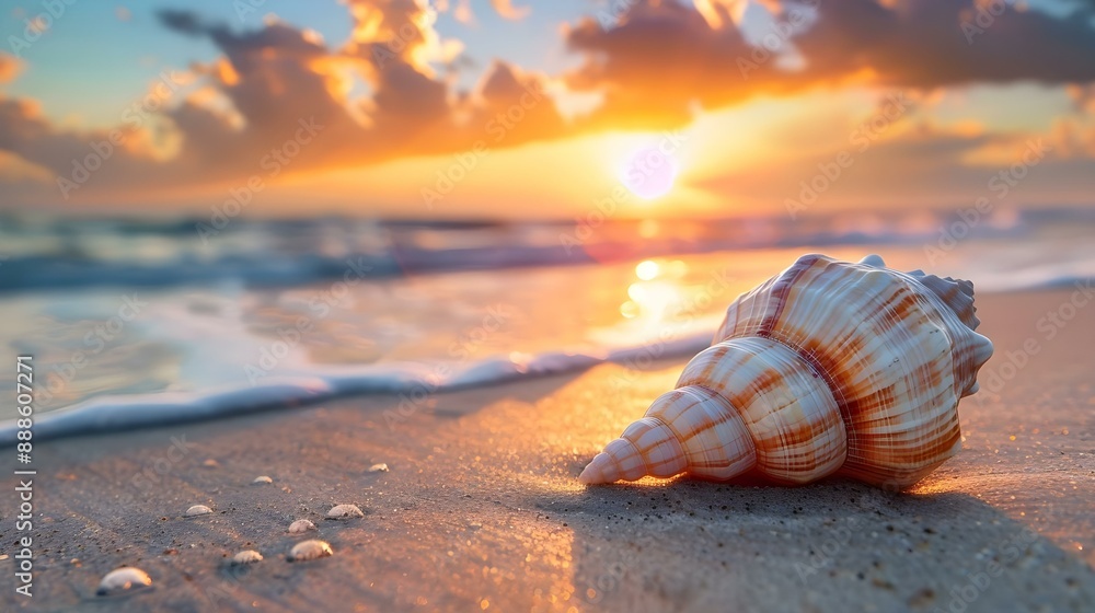 Beach scene with seashell close-up Beach scene with seashell close-up