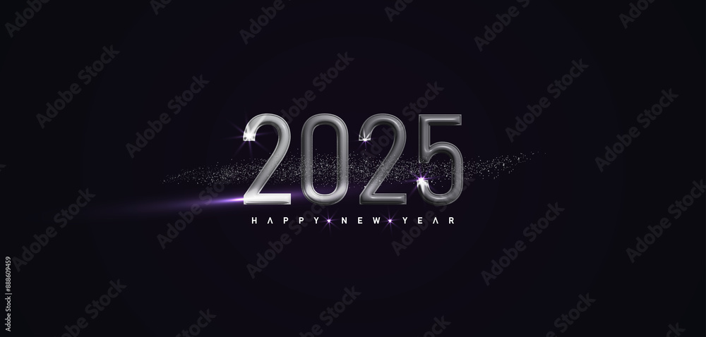 Fototapeta premium Celebrate the arrival of 2025 with silver numbers and sparkles