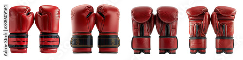 Red Boxing Gloves with Black and Gold Trim on transparent background