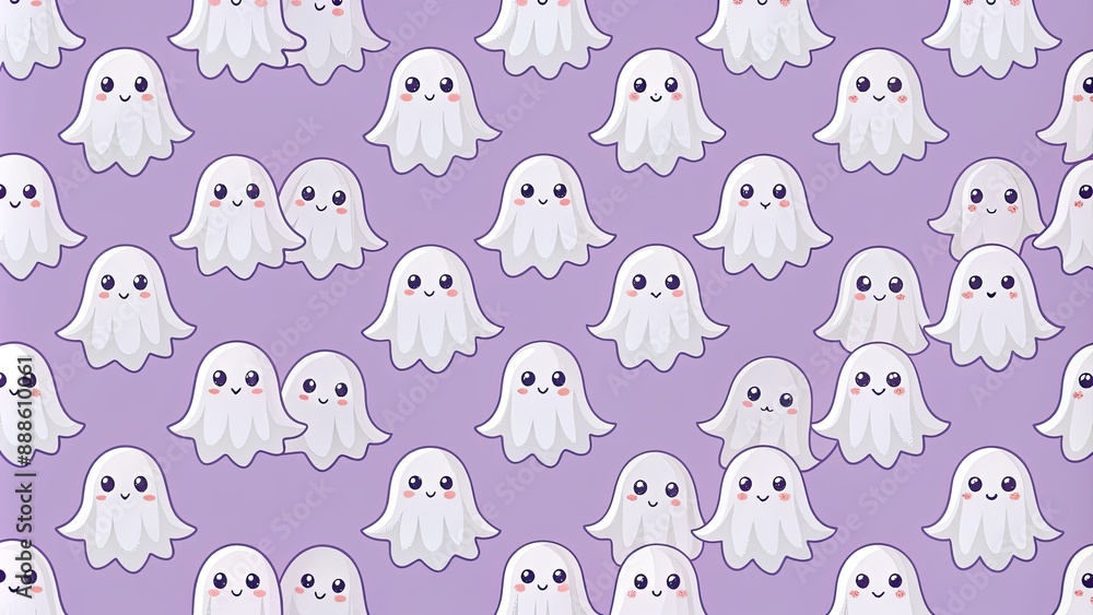 Fototapeta premium Light purple cute ghost Halloween seamless pattern, ghost, Halloween, seamless, pattern, spooky, spooky season, cute