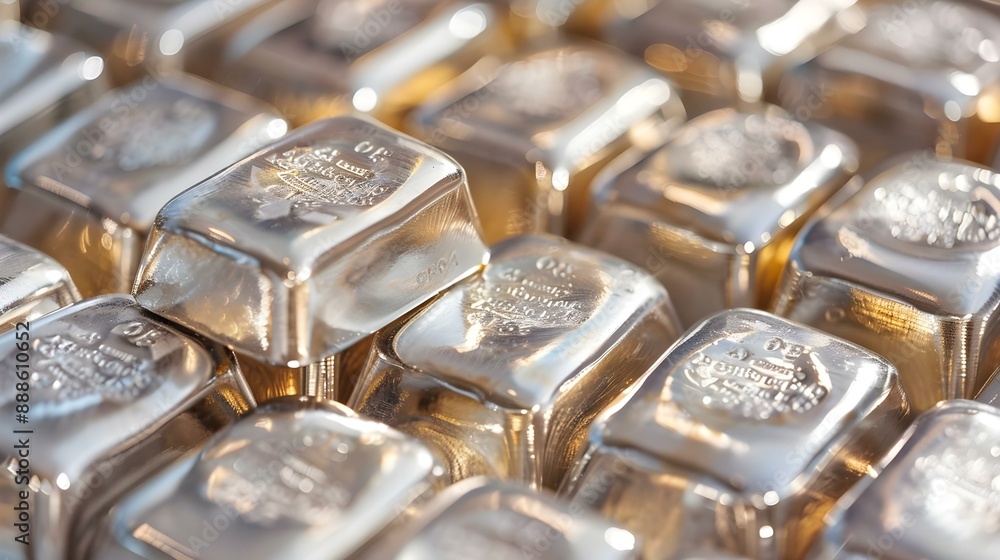 Close-up of gleaming silver bullion Close-up of gleaming silver bullion