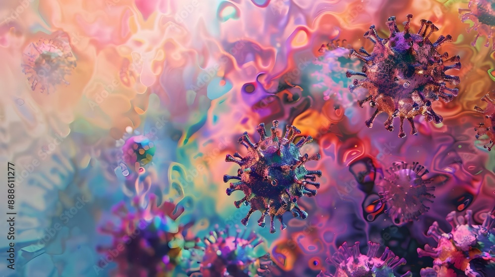 Abstract representation of viruses in a colorful gradient Abstract representation of viruses in a colorful gradient