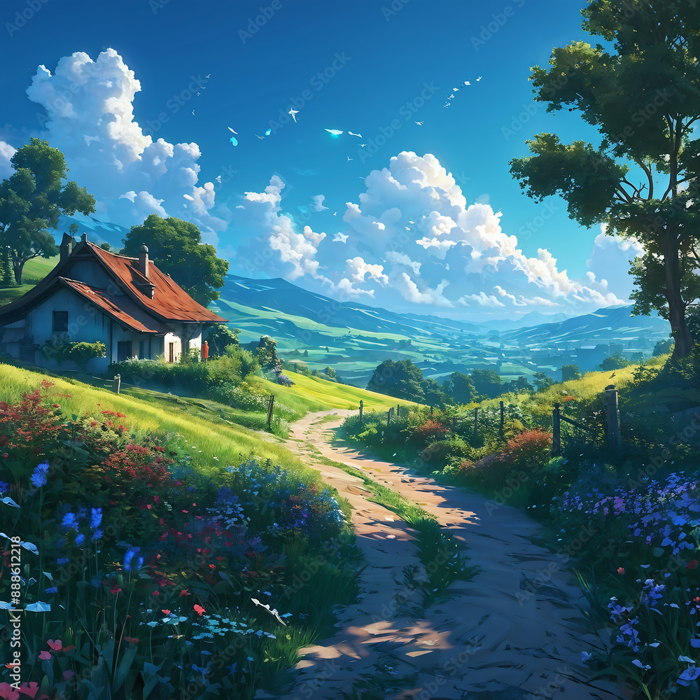 Scenery of a rural village in the mountains