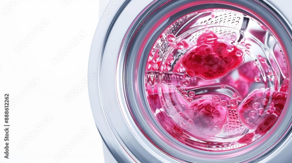 Laundry pod inside a washing machine drum, isolated on white Suitable for advertising concepts highlighting product efficiency, freshness, and innovative cleaning technology Laundry pod inside a washing machine drum, isolated on white Suitable for advertising concepts highlighting product efficiency, freshness, and innovative cleaning technology