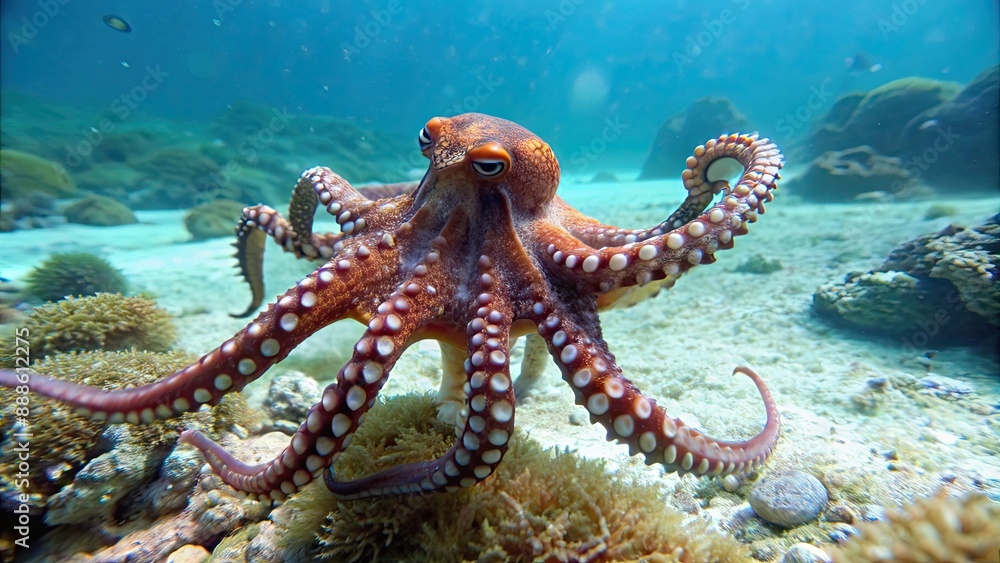 Fototapeta premium Aquatic Adventure Explore the intriguing world of Octopus Vulgaris , underwater, marine life, tentacles