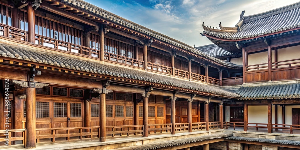 Architectural detail of Song Dynasty building with massive overhanging eaves Architectural detail of Song Dynasty building with massive overhanging eaves