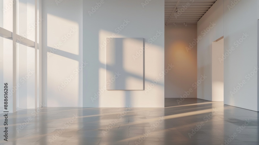 A white room with a large window and a white wall A white room with a large window and a white wall
