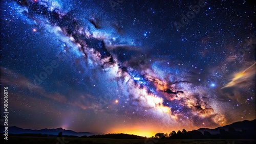 Starry sky with Milky Way , galaxy, night, astronomy, celestial, space, stars, universe, cosmos, nebula, stardust © Sujid