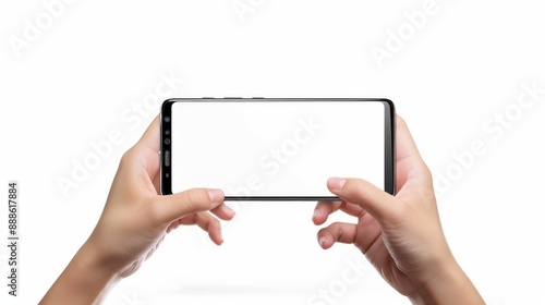 A person is holding a phone with a white screen