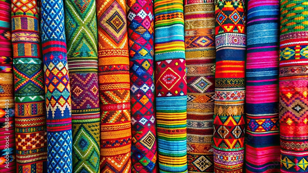 Colorful, handwoven textiles with intricate traditional patterns , vibrant, woven cloths, handmade, textiles, bright Colorful, handwoven textiles with intricate traditional patterns , vibrant, woven cloths, handmade, textiles, bright