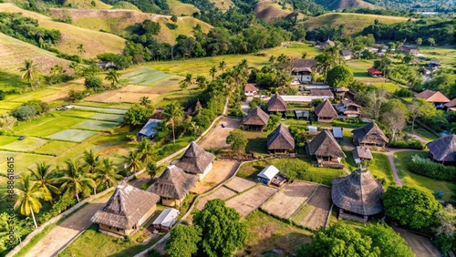 Traditional village with bird eye view in Sumba Island