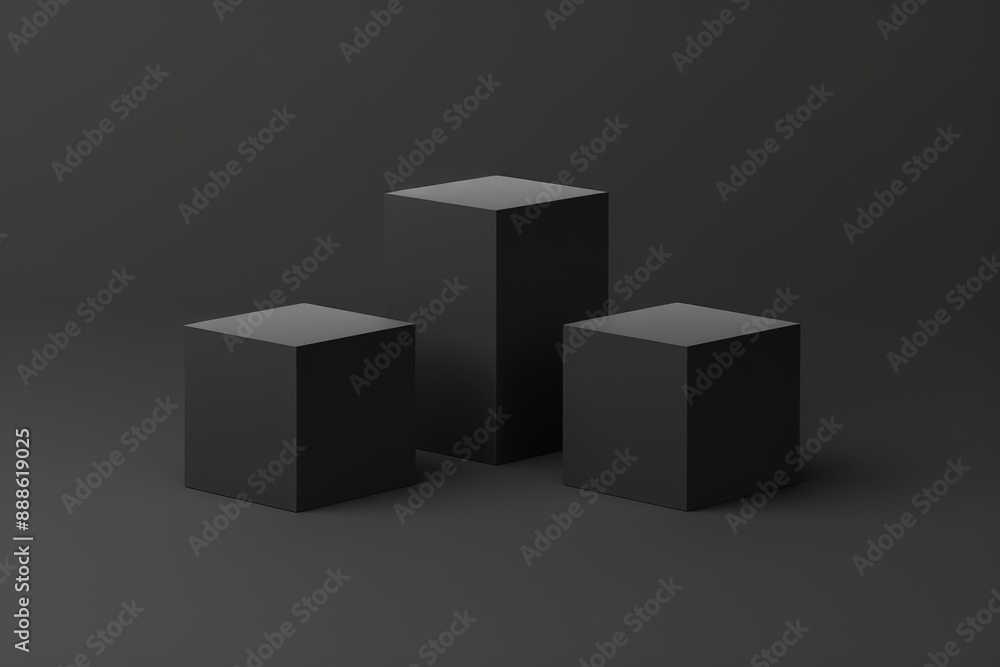 Minimalistic Black Cubes on Dark Background, Abstract Geometric Shapes Minimalistic Black Cubes on Dark Background, Abstract Geometric Shapes