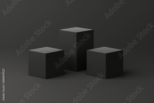 Minimalistic Black Cubes on Dark Background, Abstract Geometric Shapes