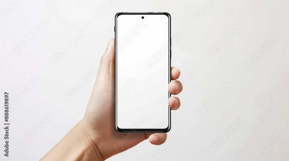 A hand holding a phone with a white screen A hand holding a phone with a white screen