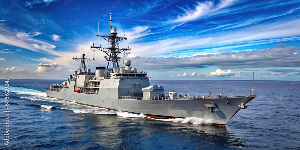 Obraz premium A detailed photo of the USS Corpus Christi ship sailing in the ocean , Navy, military, warship, vessel, ocean, maritime
