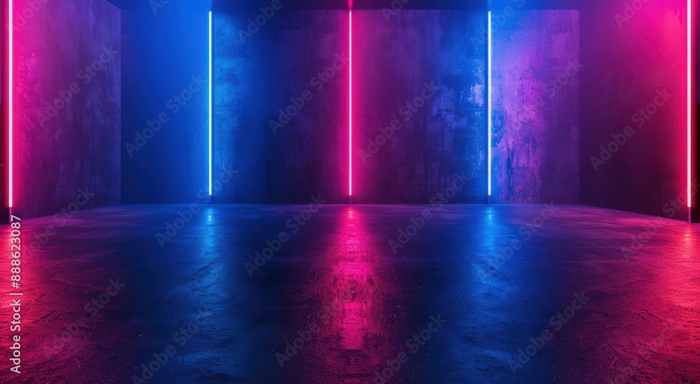 Abstract Background with Neon Blue and Red Lights in Dark Room Abstract Background with Neon Blue and Red Lights in Dark Room
